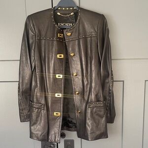 Escada VINTAGE Black Leather Studded Jacket with Gold Accents